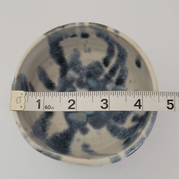Round Blue Handthrown Pottery Ceramic Bowl - Picture 3 of 6